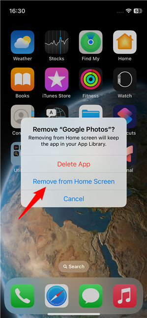 Choose Remove from Home Screen