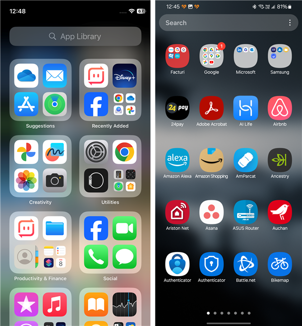 The iPhone App library versus the Android App drawer on a Samsung Galaxy