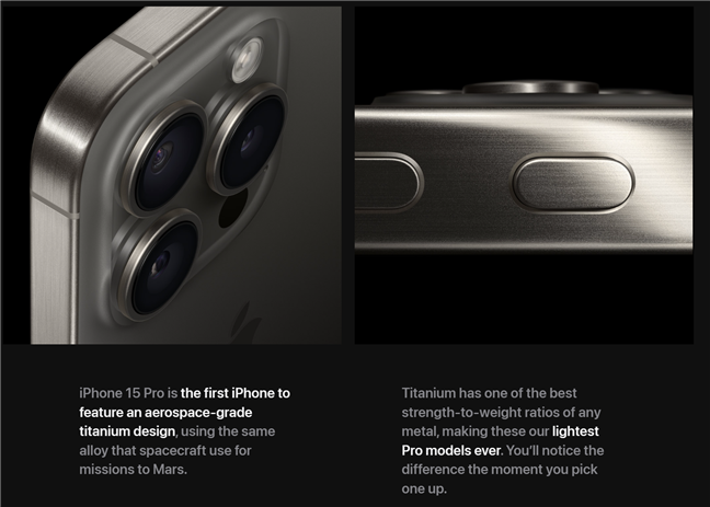 iPhone 15 Pro uses a titanium design