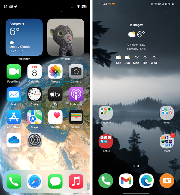 The iPhone Home screen versus the Android Home screen on a Samsung