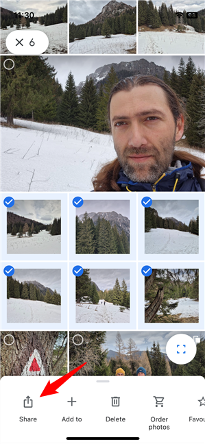 Choosing to share photos from iPhone