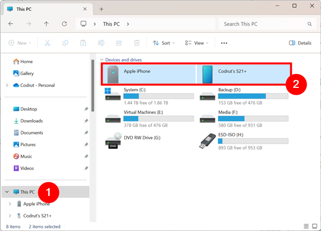 iPhone and Android connected to a Windows PC