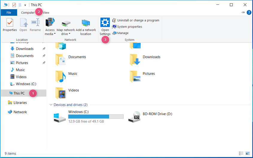 Open Settings from File Explorer