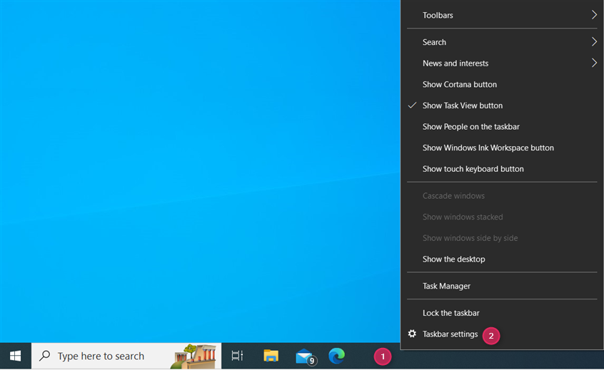 Right-click the taskbar and choose Taskbar settings