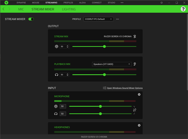 The Stream Mixer options