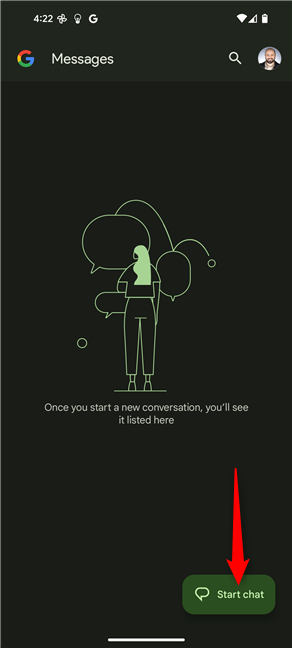 Choose a conversation or tap Start chat