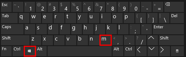 The Win + M shortcut shows the desktop