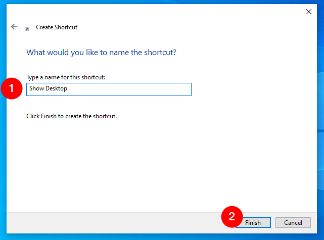 Naming the shortcut Show Desktop