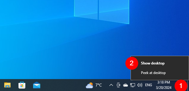 Press Show desktop in the contextual menu
