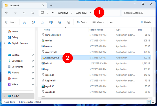 The RecoveryDrive.exe file in Windows 11