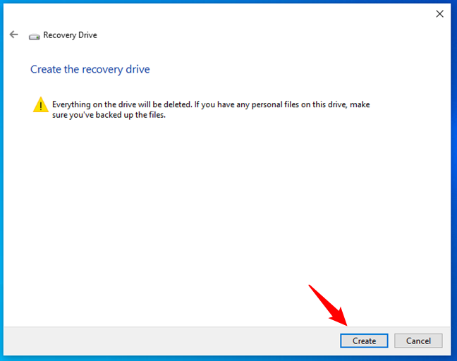 Start the process of creating the recovery USB drive