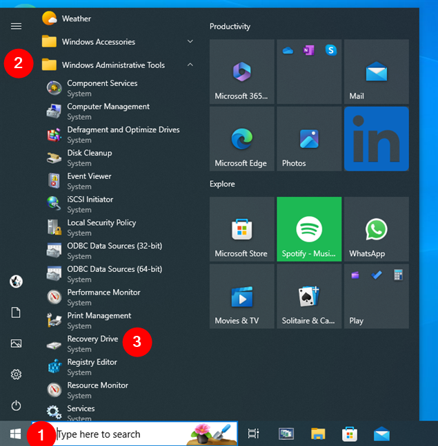 Click or tap on the Recovery Drive shortcut from the Start Menu