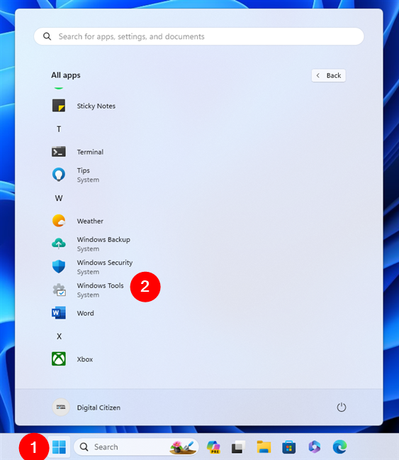 Open the Windows Tools in Windows 11