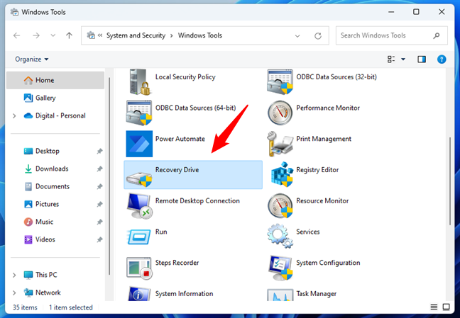 Double-click on Recovery Drive