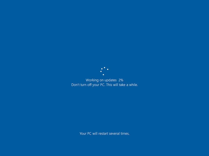 Finalizing the Windows 10 upgrade process takes a few minutes