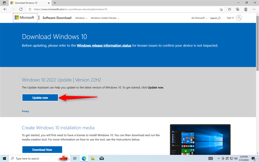 Download the Windows 10 Update Assistant