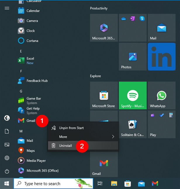 How to uninstall the Gmail app from Windows 10