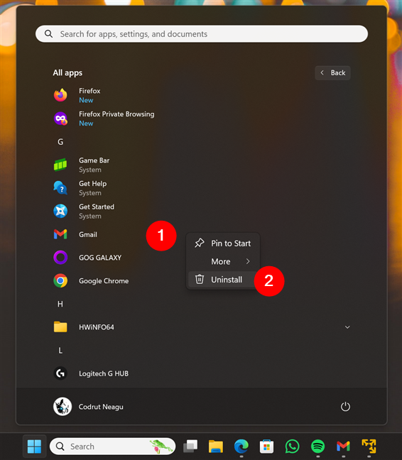 How to uninstall the Gmail app from Windows 11