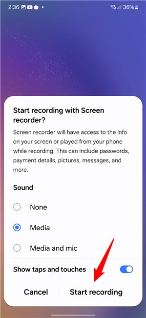 Tap the Start recording button