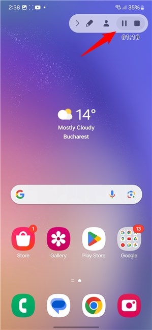 How to pause a screen recording on a Samsung Galaxy