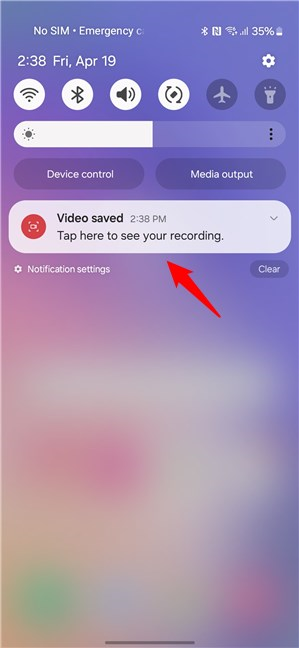 Tap the notification to open the screen recording