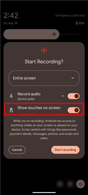 Show touches on screen