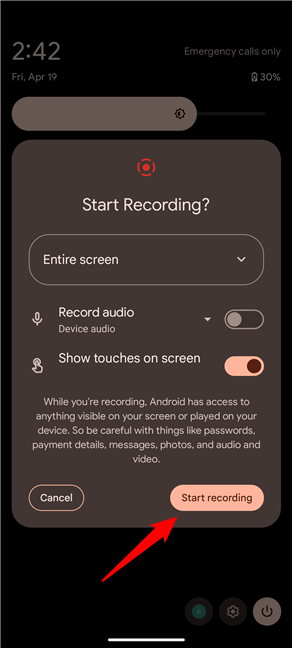 Tap Screen recording