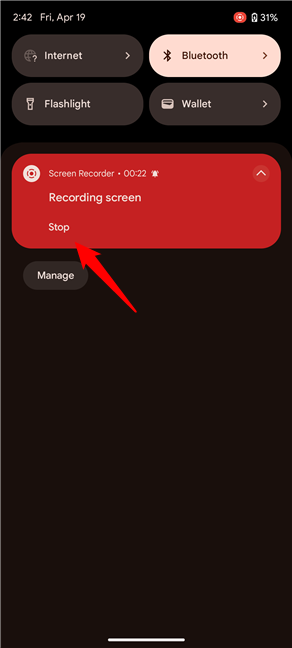 Tap Stop in the Recording screen notification