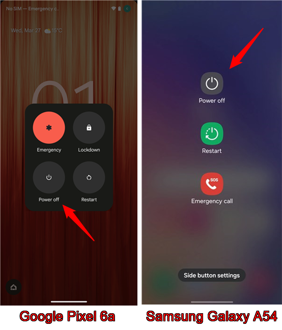Tap the Power off button to shut down an Android phone
