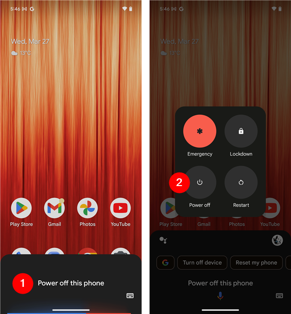 Use Google Assistant to power off an Android phone