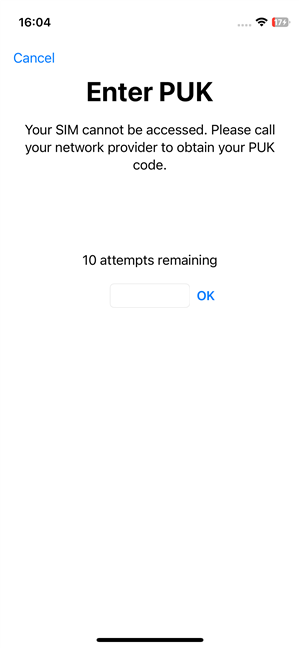 Enter PUK code on an iPhone whose SIM  cannot be accessed