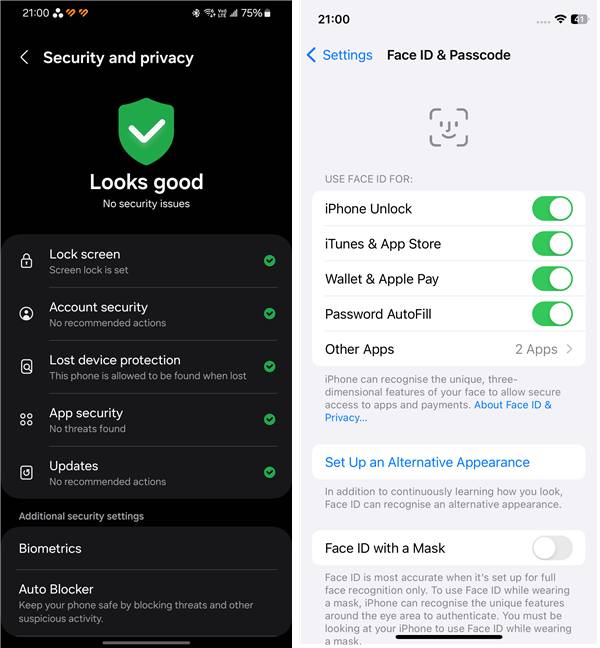 Security and biometrics on a Samsung Galaxy vs an iPhone