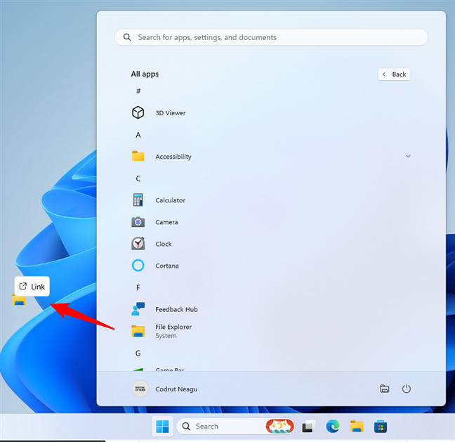 File Explorer shortcut pinned to the desktop on Windows 11