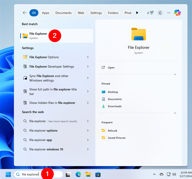 How to open File Explorer in Windows 11 using search