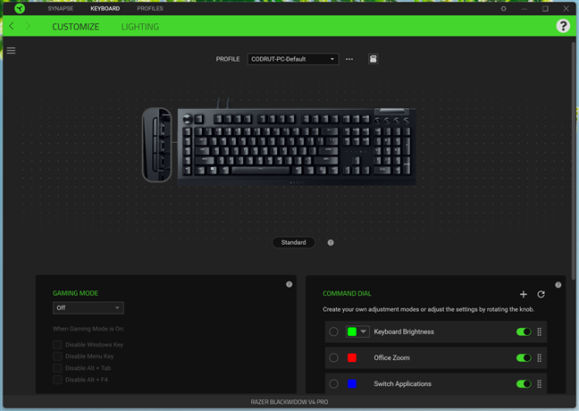 Customizing the Razer BlackWidow V4 Pro in Synapse