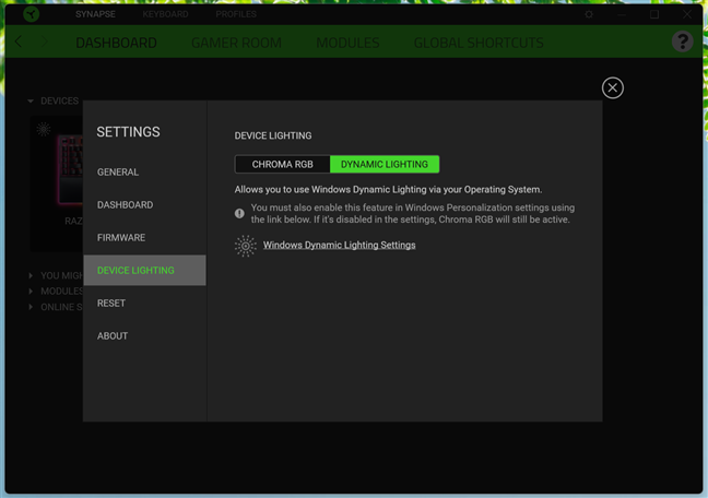 Enable Dynamic Lighting in Razer Synapse