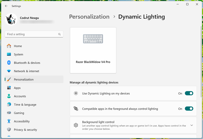 The Razer BlackWidow V4 Pro is compatible with Windows 11's Dynamic Lighting