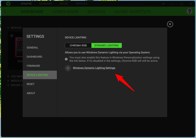 Click the Windows Dynamic Lighting Settings