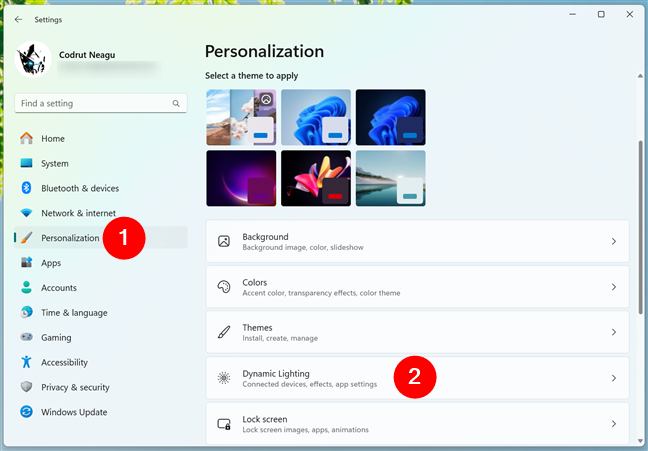 Access Dynamic Lighting in Windows 11's Settings