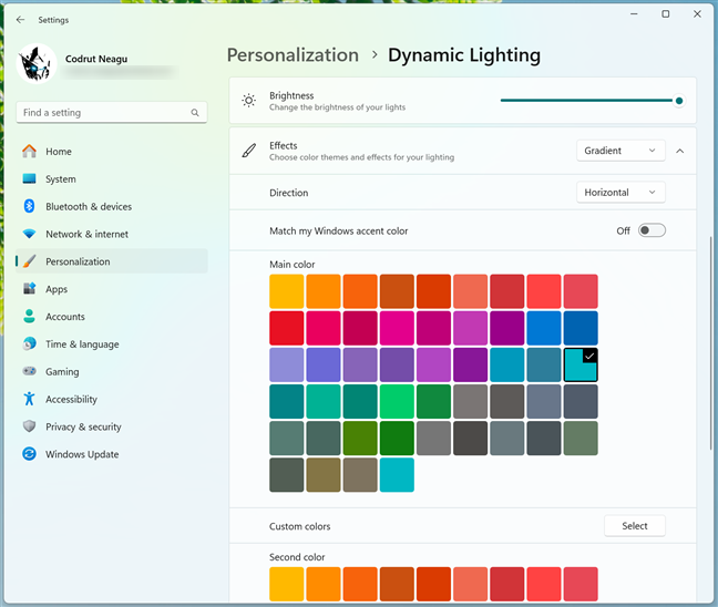 Customizing a lighting effect