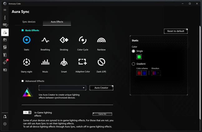 Aura Effects in ASUS Armoury Crate