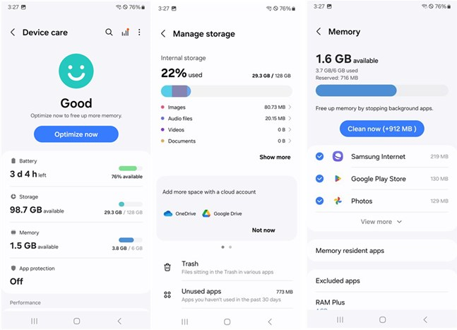 Storage and memory details