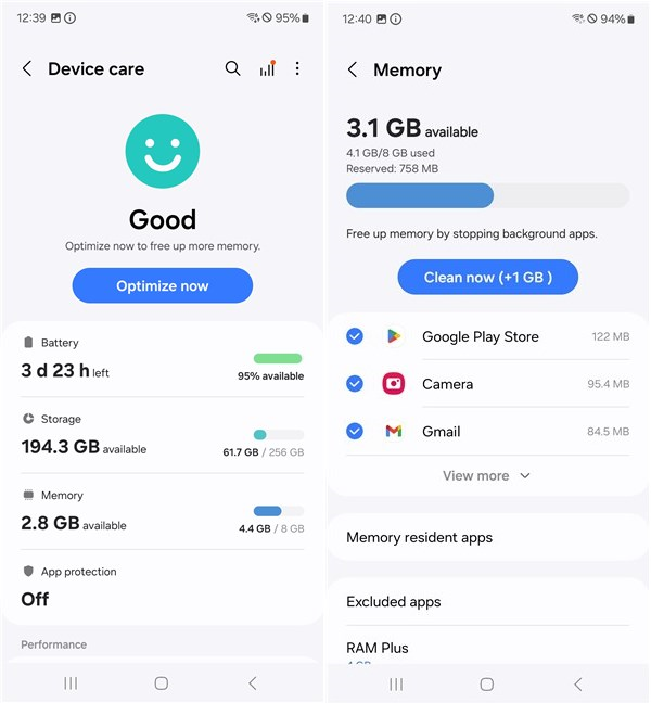 Storage and battery details