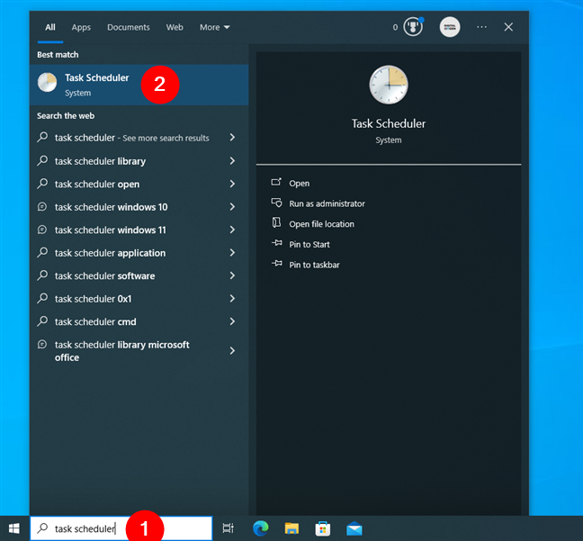 Search for task scheduler in Windows 10