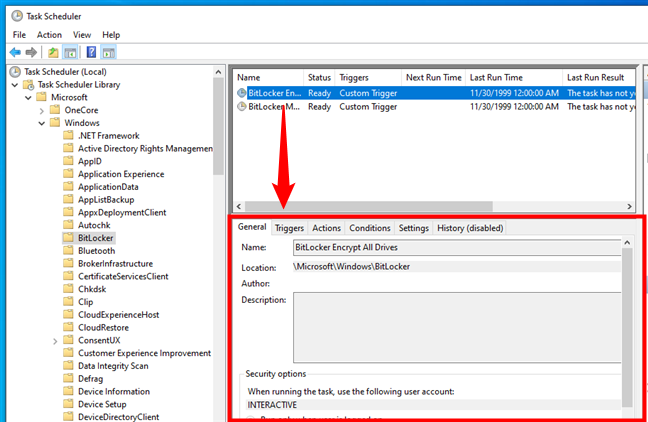 Display the details of a task in Task Scheduler