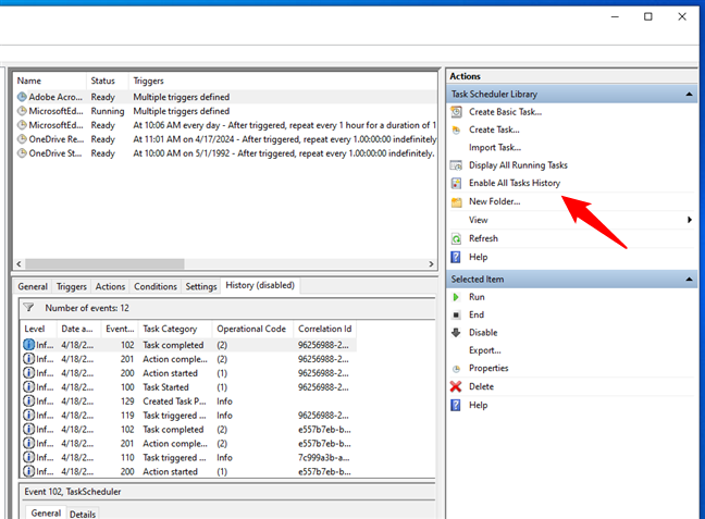 Enable All Tasks History in Task Scheduler