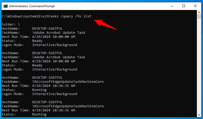 How to see scheduled tasks in CMD