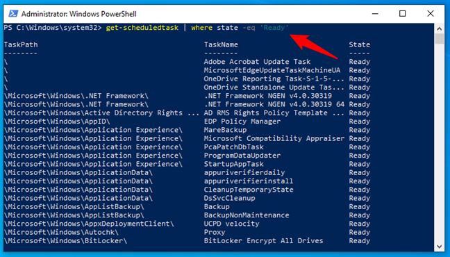 How to see active scheduled tasks in PowerShell