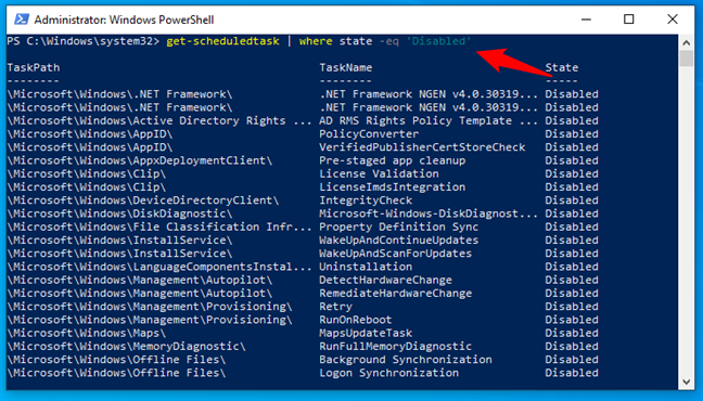 How to see disabled scheduled tasks in PowerShell