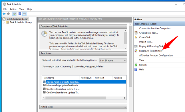 Enable All Tasks History in Task Scheduler